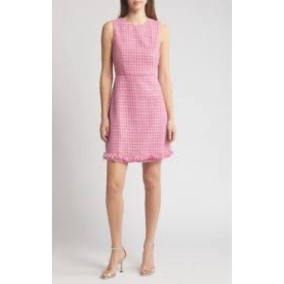 Eliza J Tweed Sleeveless Mini Dress Pink Barbie Old Money Classic-6 - Picture 1 of 12